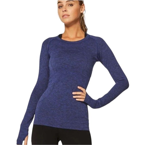 lululemon athletica Tops - Lululemon Swiftly Tech Heathered Sapphire Blue Long Sleeve Crew Shirt Size 4